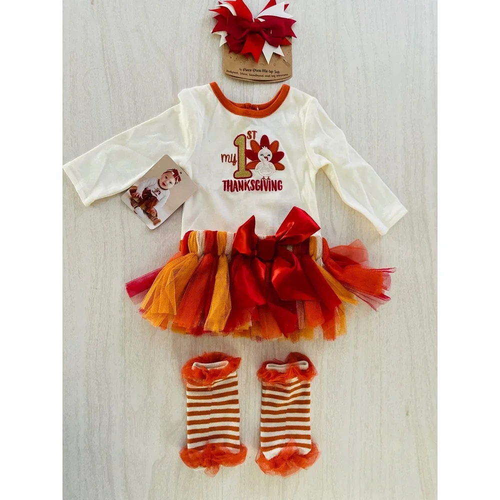 Baby Essentials My 1st Thanksgiving 4 Piece Tutu Set Ivory Orange 3M 81427